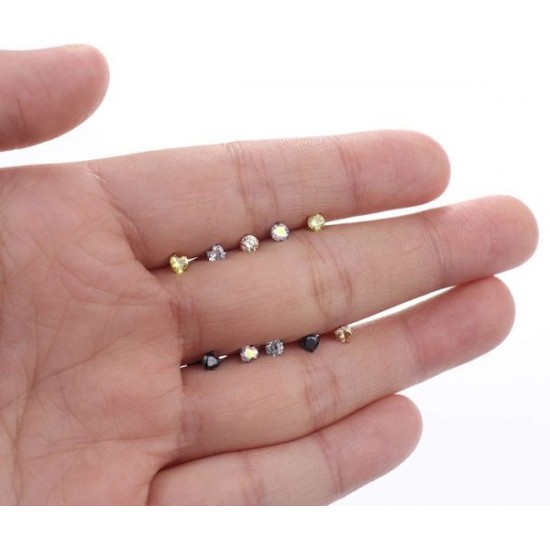 10 Pairs Stainless CZ Stud Earrings For Women Men Tragus Helix Round Heart Cubic Zirconia Flat Back Screw Back 20G Ear Piercing Set 2MM-5MM 10 Pairs Stainless CZ Stud Earrings For Women Men Tragus Helix Round Heart Cubic Zirconia Flat Back Screw Back 20G Ear Piercing Set 2MM-5MM